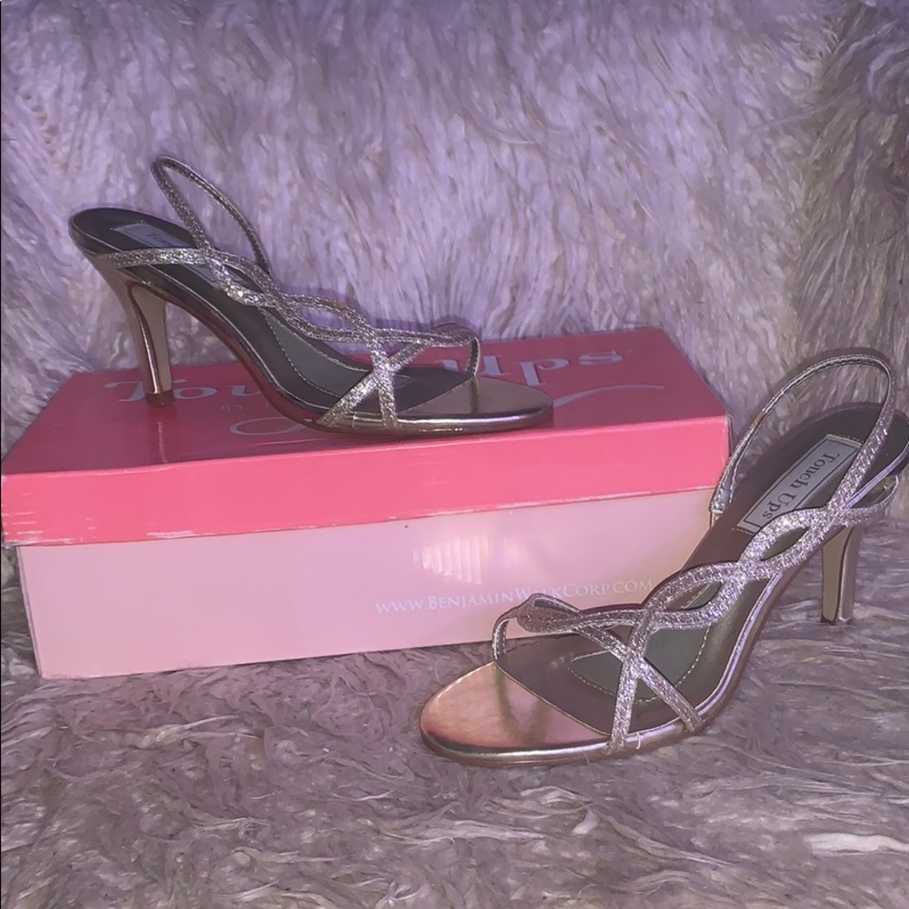 Short 2 inch sparkly gold heels